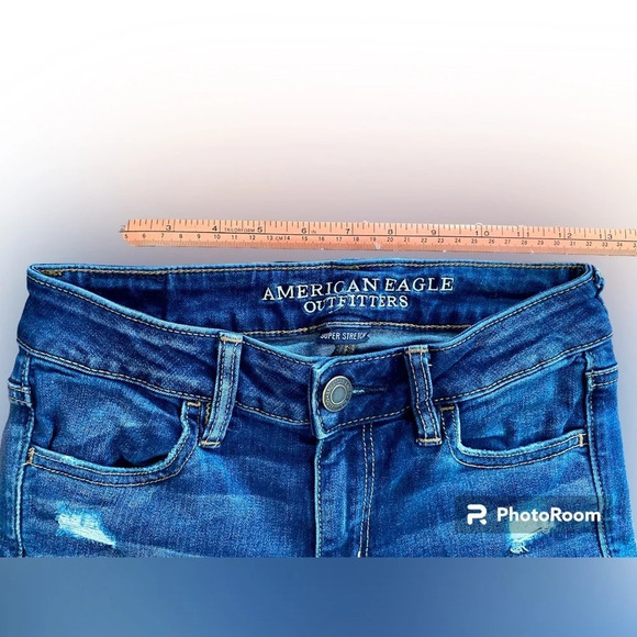 AMERICAN Eagle Dark Wash Jegging Crop Skinny Distressed  Ripped Jeans Size 0 - Picture 7 of 10